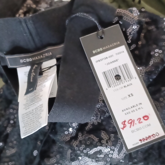 NWT BCBG MaxAzria Joanne Pull On Black Sequin Wrap Mini Skirt XS - Picture 4 of 4